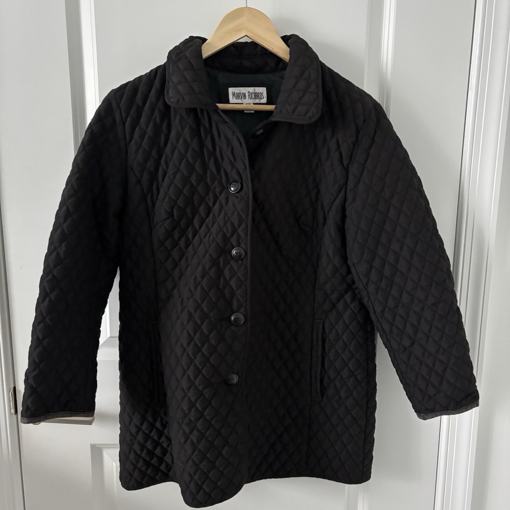 Marvin Richards | Quilted Black Lightweight Jacket Diamond-Stitch Women Size M